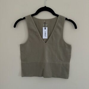 Ribbed V-Neck Crop Top in Olive